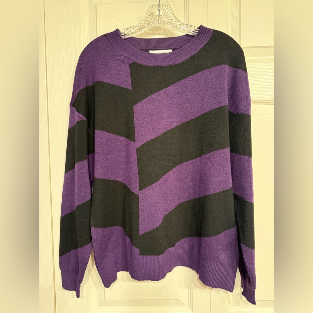 Liz Claiborne Sweater Women's Large Purple and Black Sweater 100% Cotton EUC